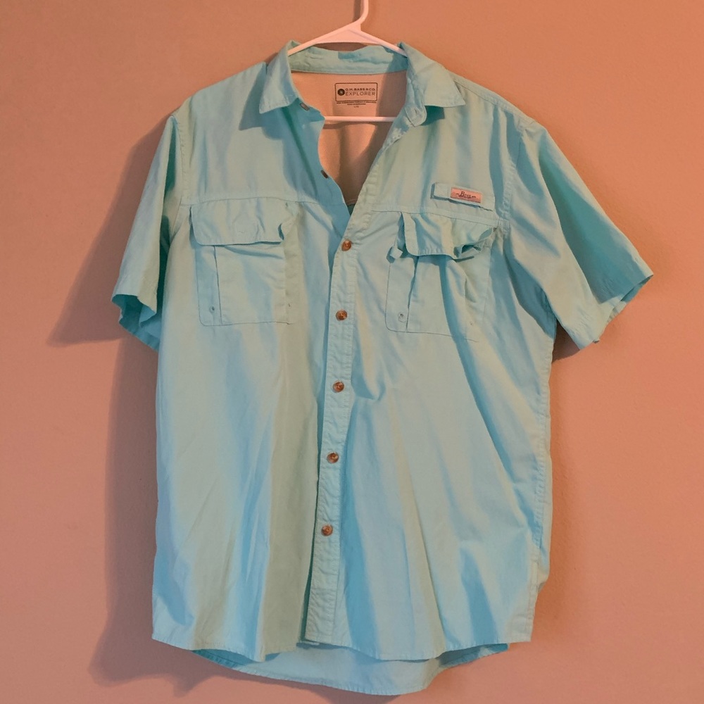 Men’s blue bass fishing shirt